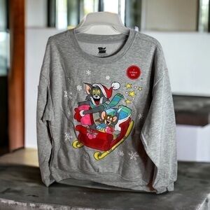 Tom & Jerry Christmas Sweatshirt NWT Large Light Up Gray Crewneck